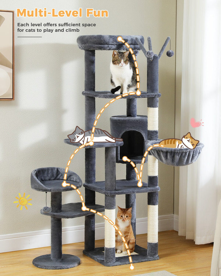 Cat Tree Palace - Cat Scratching Posts USA Cat Scratching Post Specialists | Cat Scratcher Trees & Poles 59" Multilevel Cat Scratching Tree With Condo