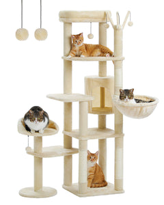 Cat Tree Palace - Cat Scratching Posts USA Cat Scratching Post Specialists | Cat Scratcher Trees & Poles Beige 59" Multilevel Cat Scratching Tree With Condo