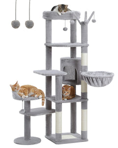 Cat Tree Palace - Cat Scratching Posts USA Cat Scratching Post Specialists | Cat Scratcher Trees & Poles Gray 59" Multilevel Cat Scratching Tree With Condo