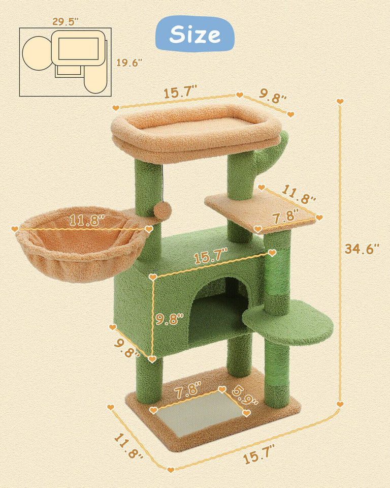 Cat Tree Palace - Cat Scratching Posts USA Cat Scratching Post Specialists | Cat Scratcher Trees & Poles 34.6" Compact Cat Scratching Tree Condo