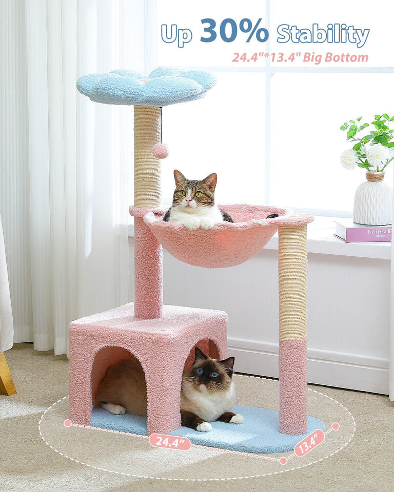 Cat Tree Palace - Cat Scratching Posts USA Cat Scratching Post Specialists | Cat Scratcher Trees & Poles 36.6" Flower Top Cat Scratching Tree Pink/ Blue