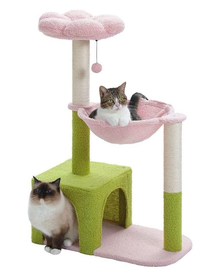 Cat Tree Palace - Cat Scratching Posts USA Cat Scratching Post Specialists | Cat Scratcher Trees & Poles 36.6" Flower Top Cat Scratching Tree Pink/ Green