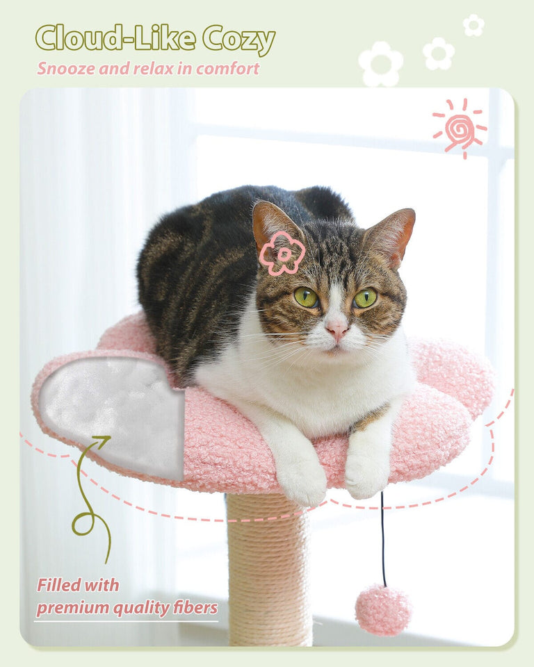 Cat Tree Palace - Cat Scratching Posts USA Cat Scratching Post Specialists | Cat Scratcher Trees & Poles 36.6" Flower Top Cat Scratching Tree Pink/ Green