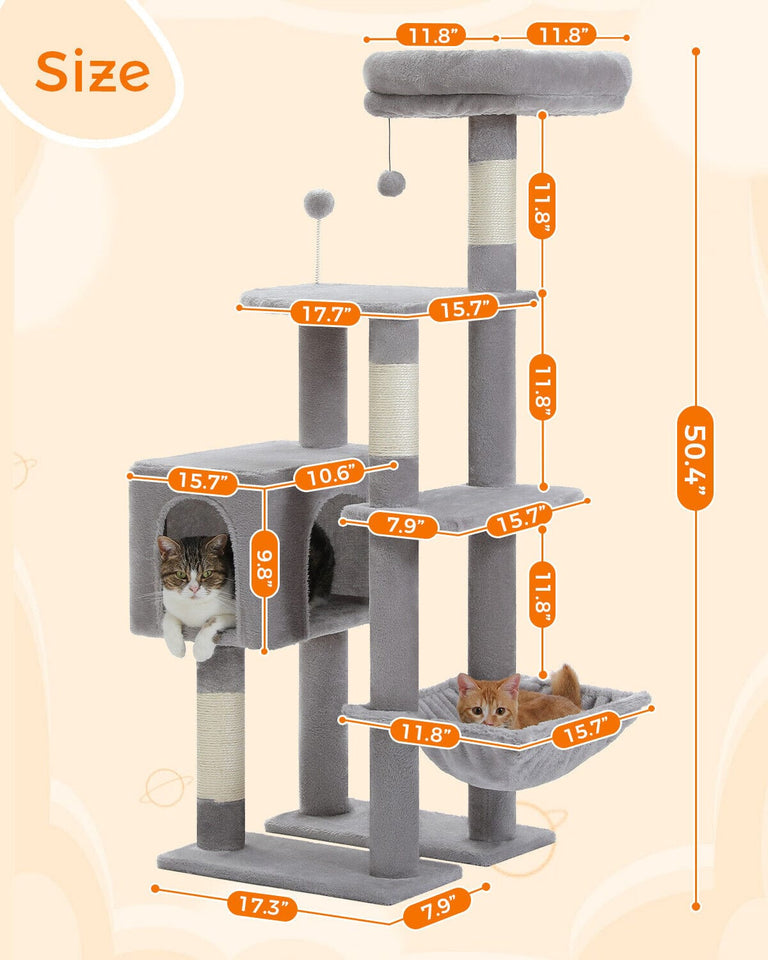 Cat Tree Palace - Cat Scratching Posts USA Cat Scratching Post Specialists | Cat Scratcher Trees & Poles 50.4" Multilevel Cat Scratching Tree Tower