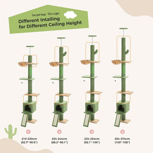 Cat Tree Palace - Cat Scratching Posts USA Cat Scratching Post Specialists | Cat Scratcher Trees & Poles 82.7" - 107.8" Floor to Ceiling Cactus Cat Scratching Pole with Condo & Nest