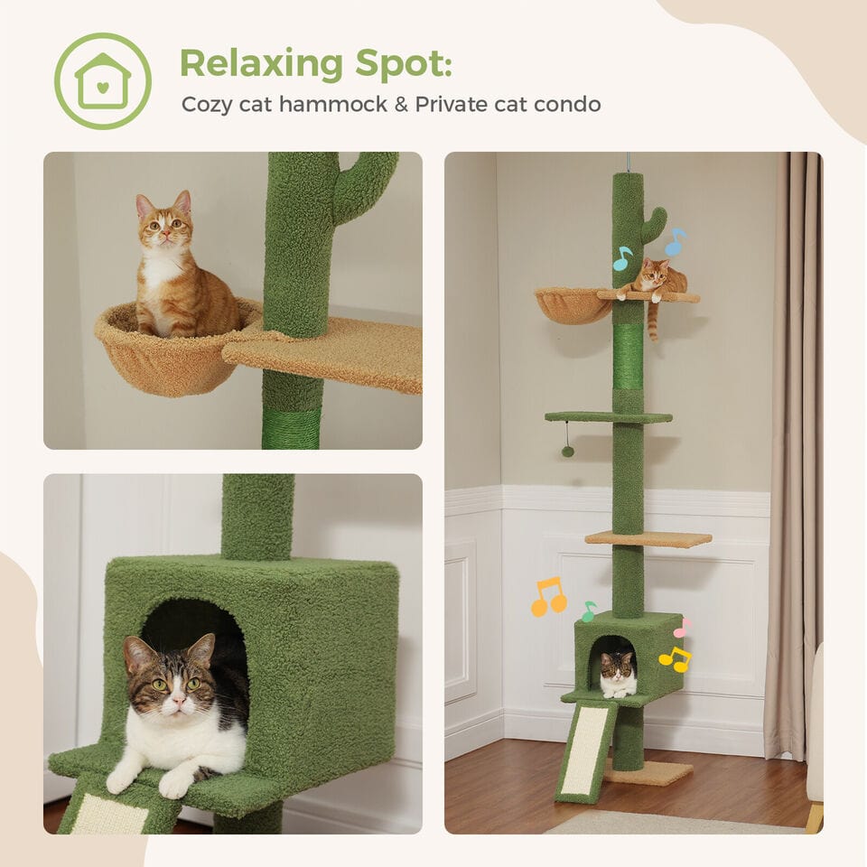 Cat Tree Palace - Cat Scratching Posts USA Cat Scratching Post Specialists | Cat Scratcher Trees & Poles 82.7" - 107.8" Floor to Ceiling Cactus Cat Scratching Pole with Condo & Nest