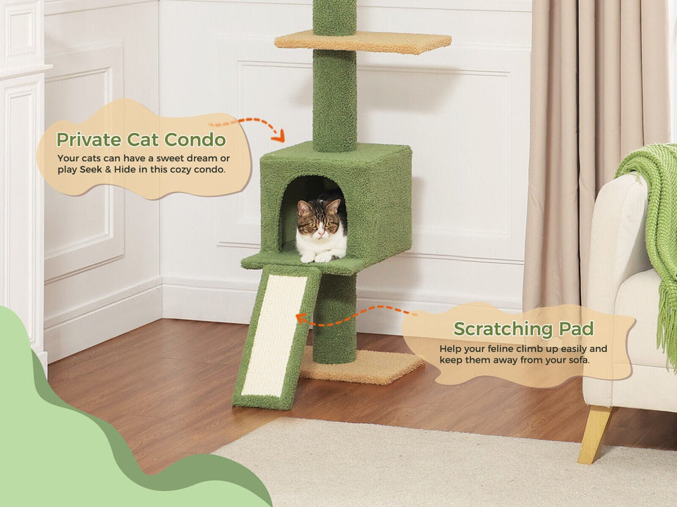 Cat Tree Palace - Cat Scratching Posts USA Cat Scratching Post Specialists | Cat Scratcher Trees & Poles 82.7" - 107.8" Floor to Ceiling Cactus Cat Scratching Pole with Condo & Nest