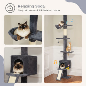 Cat Tree Palace - Cat Scratching Posts USA Cat Scratching Post Specialists | Cat Scratcher Trees & Poles 82.7" - 107.8" Floor to Ceiling Cat Scratching Pole with Condo & Nest