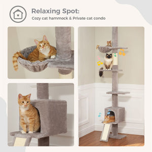 Cat Tree Palace - Cat Scratching Posts USA Cat Scratching Post Specialists | Cat Scratcher Trees & Poles 82.7" - 107.8" Floor to Ceiling Cat Scratching Pole with Condo & Nest