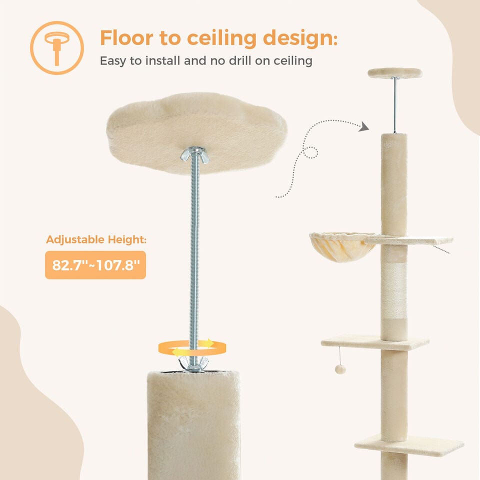 Cat Tree Palace - Cat Scratching Posts USA Cat Scratching Post Specialists | Cat Scratcher Trees & Poles 82.7" - 107.8" Floor to Ceiling Cat Scratching Pole with Condo & Nest