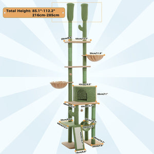 Cat Tree Palace - Cat Scratching Posts USA Cat Scratching Post Specialists | Cat Scratcher Trees & Poles 85.1"-112.2" Adjustable Cactus Cat Scratching Tower - Green