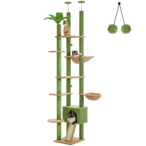 Cat Tree Palace - Cat Scratching Posts USA Cat Scratching Post Specialists | Cat Scratcher Trees & Poles 90.5" - 100.4" Floor To Ceiling Cat Tree Condo with Leaves