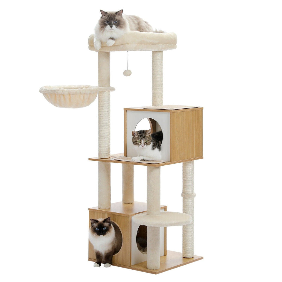 Cat Tree Palace - Cat Scratching Posts USA Cat Scratching Post Specialists | Cat Scratcher Trees & Poles Beige 51.2" Dual Condo Cat Tree Scratching Post/ Pole