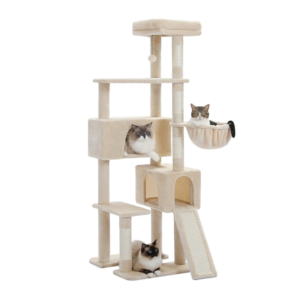 Cat Tree Palace - Cat Scratching Posts USA Cat Scratching Post Specialists | Cat Scratcher Trees & Poles Beige 60" Multilevel Cat Scratching Tree
