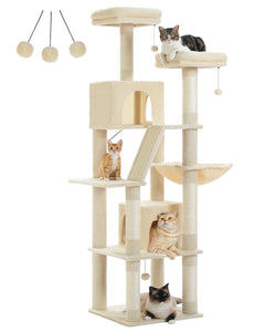 Cat Tree Palace - Cat Scratching Posts USA Cat Scratching Post Specialists | Cat Scratcher Trees & Poles Beige 70.9" Multilevel Cat Scratching Tree with Condo's