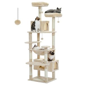 Cat Tree Palace - Cat Scratching Posts USA Cat Scratching Post Specialists | Cat Scratcher Trees & Poles Beige 72.4" Multi Level Cat Scratching Tree with Condos