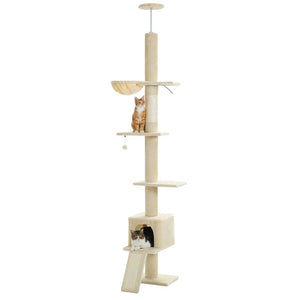 Cat Tree Palace - Cat Scratching Posts USA Cat Scratching Post Specialists | Cat Scratcher Trees & Poles Beige 82.7" - 107.8" Floor to Ceiling Cat Scratching Pole with Condo & Nest