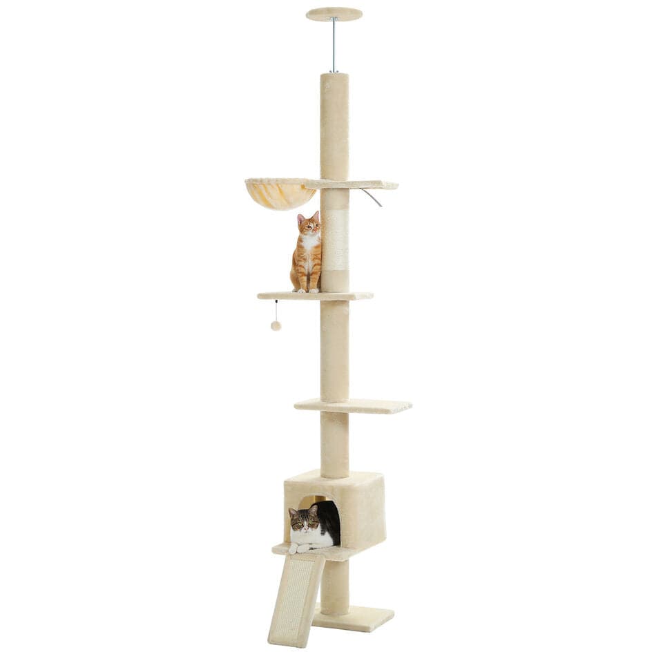 Cat Tree Palace - Cat Scratching Posts USA Cat Scratching Post Specialists | Cat Scratcher Trees & Poles Beige 82.7" - 107.8" Floor to Ceiling Cat Scratching Pole with Condo & Nest