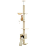 Cat Tree Palace - Cat Scratching Posts USA Cat Scratching Post Specialists | Cat Scratcher Trees & Poles Beige 82.7" - 107.8" Floor to Ceiling Cat Scratching Pole with Condo & Nest