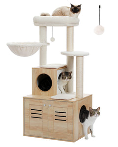 Cat Tree Palace - Cat Scratching Posts USA Cat Scratching Post Specialists | Cat Scratcher Trees & Poles Beige Wood 50" Cat Scratching Tree with Storage Cupboard