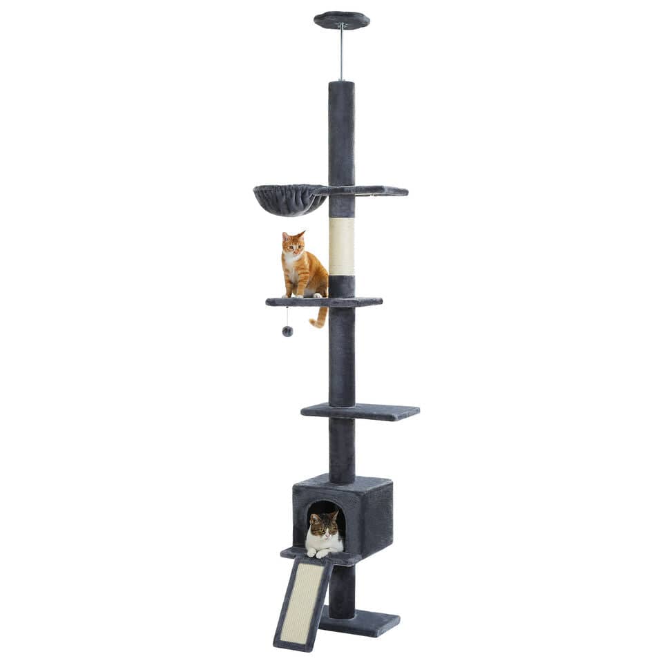 Cat Tree Palace - Cat Scratching Posts USA Cat Scratching Post Specialists | Cat Scratcher Trees & Poles Dark Gray 82.7" - 107.8" Floor to Ceiling Cat Scratching Pole with Condo & Nest