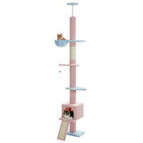 Cat Tree Palace - Cat Scratching Posts USA Cat Scratching Post Specialists | Cat Scratcher Trees & Poles Pink/ Blue 82.7" - 107.8" Floor to Ceiling Cat Scratching Pole with Condo & Nest