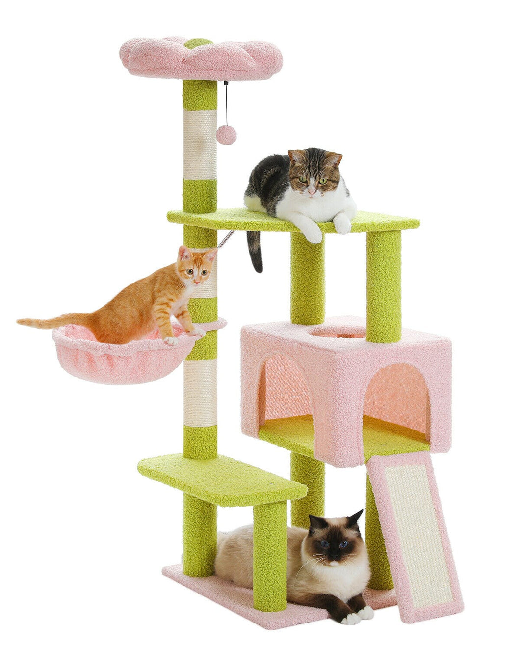 Cat Tree Palace - Cat Scratching Posts USA Cat Scratching Post Specialists | Cat Scratcher Trees & Poles Pink Green 47.2