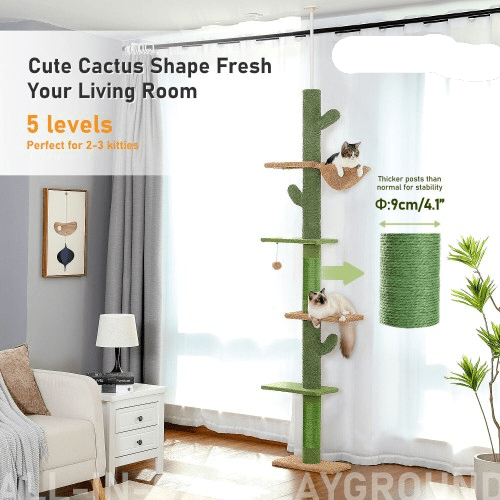 Cat Tree Palace - Cat Scratching Posts USA Cat Scratching Post Specialists | Cat Scratcher Trees & Poles 108" Cactus Adjustable Floor to Ceiling Cat Scratching Post / Tree / Pole - Green
